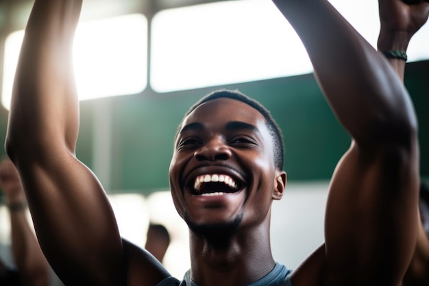 Cropped shot of a young man cheering in victory after his workout