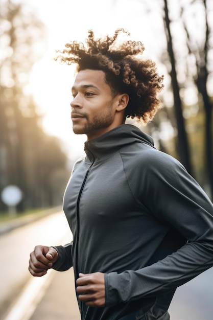 Photo cropped shot of a young man enjoying his morning run created with generative ai