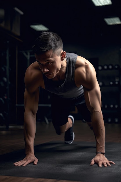 Cropped shot of a young man practising his individual routine in the gym created with generative ai