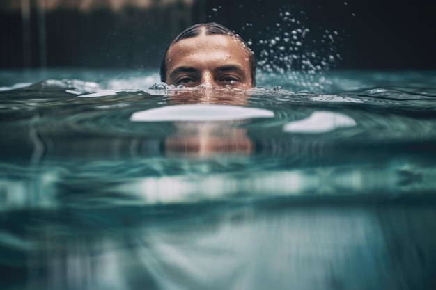 Cropped shot of a young man swimming in the pool created with generative ai