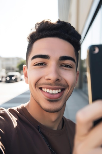 Cropped shot of a young man taking a selfie created with generative ai