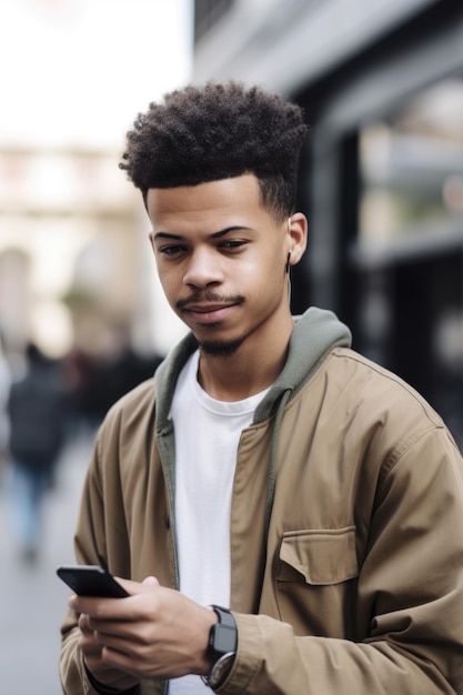 Cropped shot of a young man using his cellphone created with generative ai