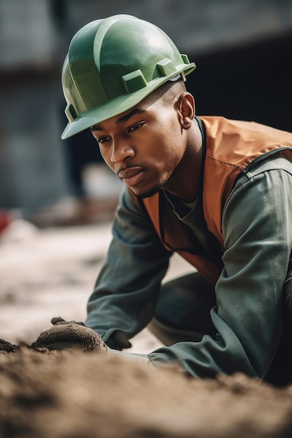 Cropped shot of a young man working on a construction site created with generative ai