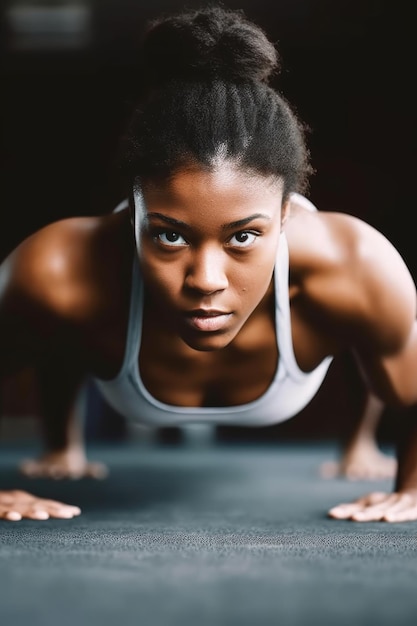 Cropped shot of a young woman doing pushups created with generative ai