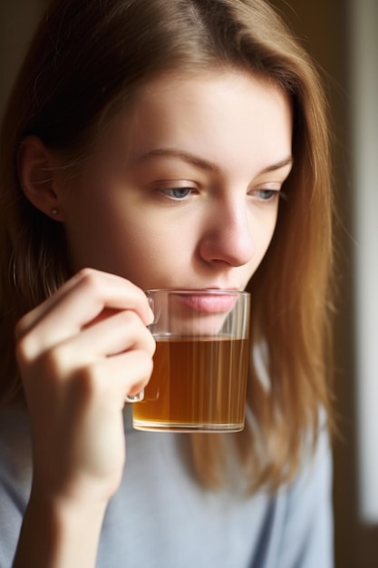 A cropped shot of a young woman drinking tea