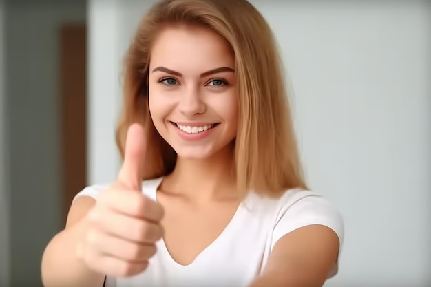 Cropped shot of a young woman giving you the thumbs up created with generative ai