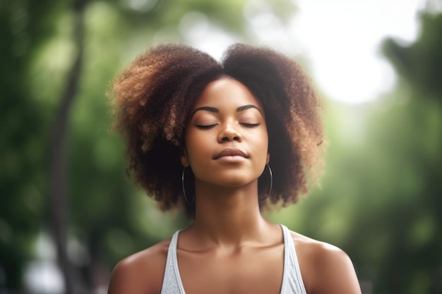 Cropped shot of a young woman meditating at an outdoor yoga class