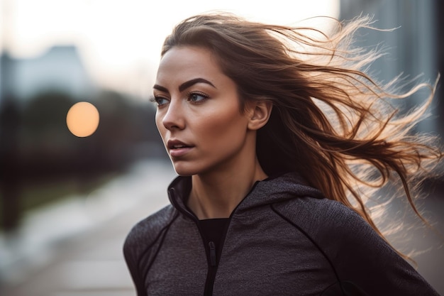 Photo cropped shot of a young woman out for a morning run