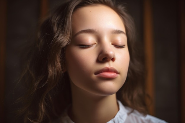 Cropped shot of a young woman with her eyes closed created with generative ai