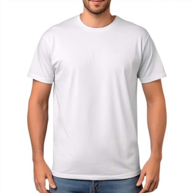 cropped view of man in blank white tshirt mockup