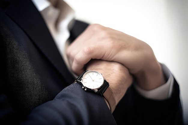 Cropped view of a man looking at his watch created with generative ai