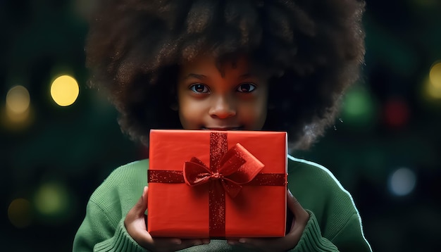 cropped woman holding chrismas gift box close up
