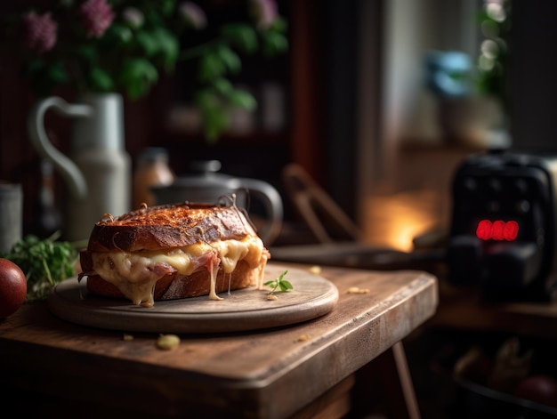 Croque Monsieur in een rustieke keuken Voedselfotografie