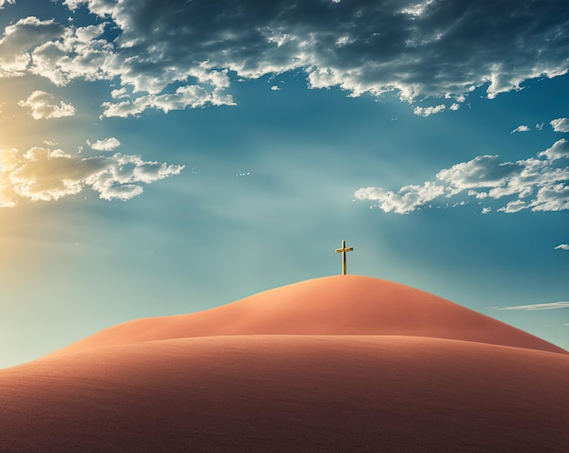 cross in a beautiful sunset over the mountain catholic christianity