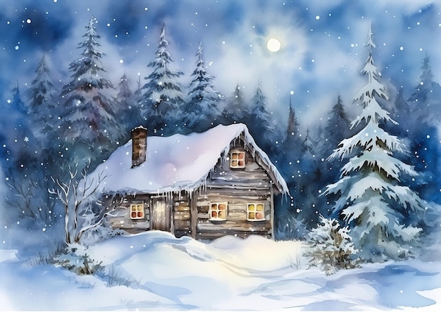 кросс кабина снег полнолуние сказочные иллюстрации рисунок ночь день абсолютный покой тишина