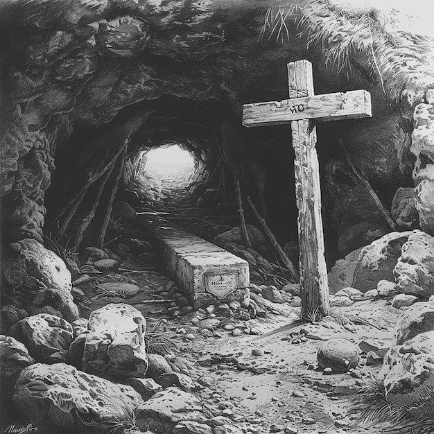 Photo a cross in a cave with the name quot hiero quot on the cross