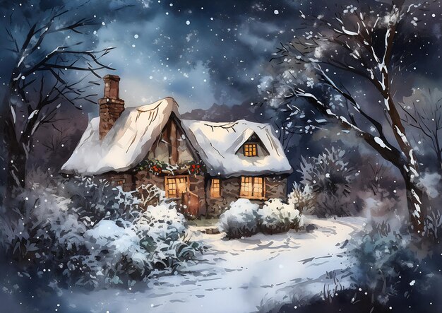 cross cottage snow snowy night sky traditional cozy calm fabrics textiles pencil drawing