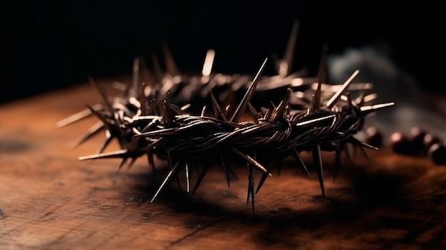The cross crown of thorns and nails symbolizing the suffering and resurrection of Jesus Christ Lent Passion Week and Easter background concept Generative AI