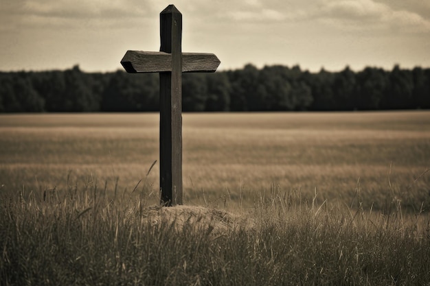 A cross in a field of grass