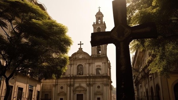 A cross in front of a church in havana