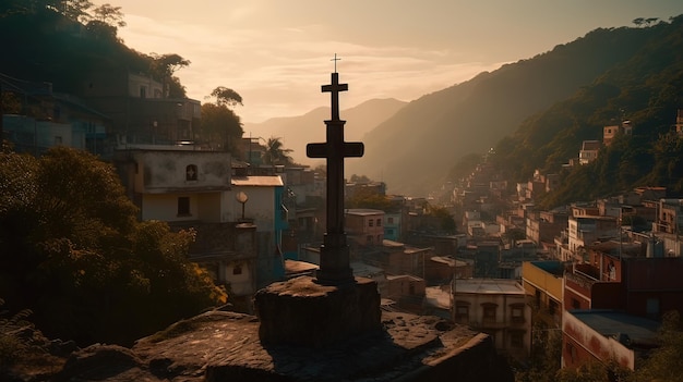 A cross on a hill in the city of la paz