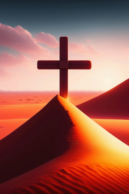 A cross on a hill in the desert