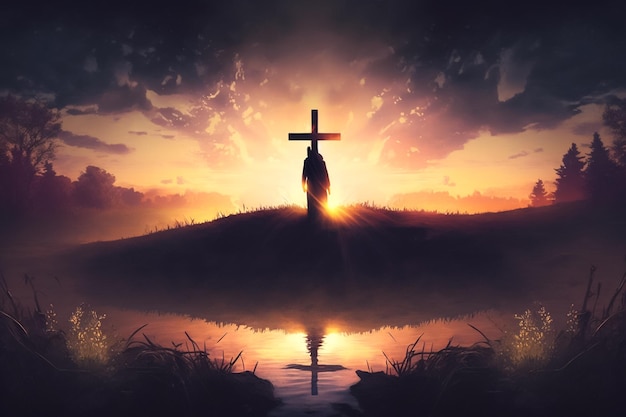 The cross on the hill is the reflection of the sun