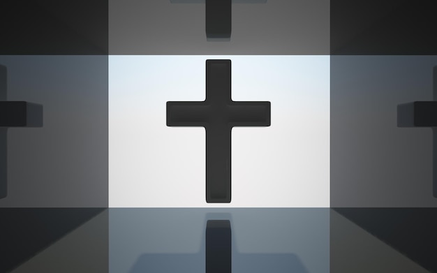a cross is on a glass shelf in front of a white background.