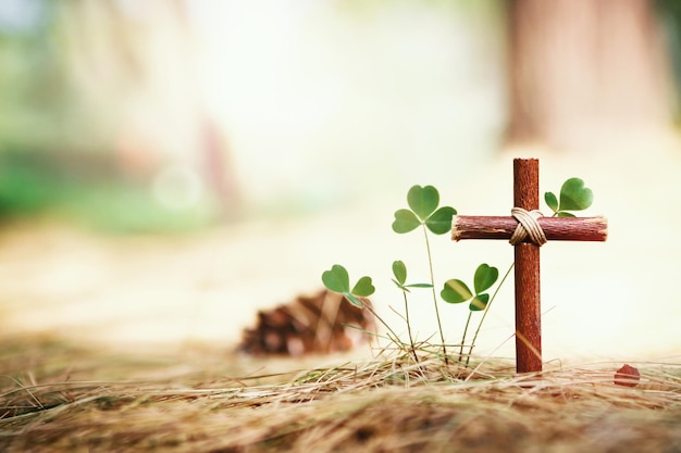 The cross of Jesus Christ, bright sunlight and beautiful background