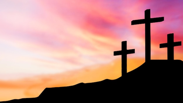 The cross Jesus in twilight sky for good friday concept 3d rendering