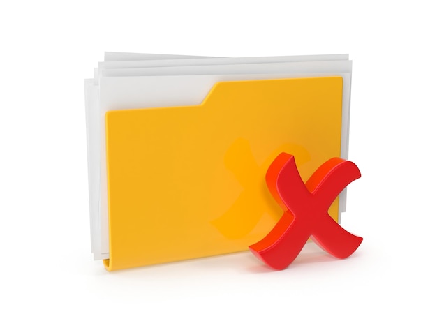 Photo cross mark symbol and yellow folder
