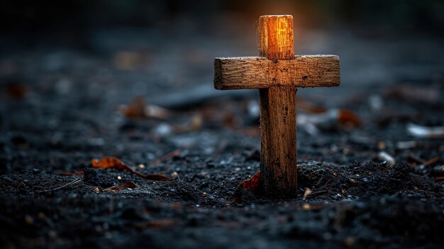 Cross at night with lights