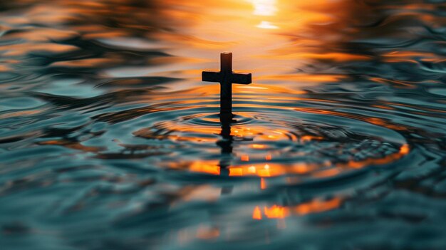 Photo cross reflection on rippling water surface