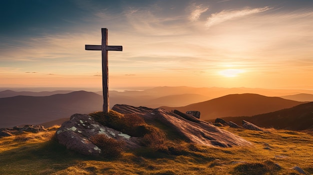 a cross on a rock