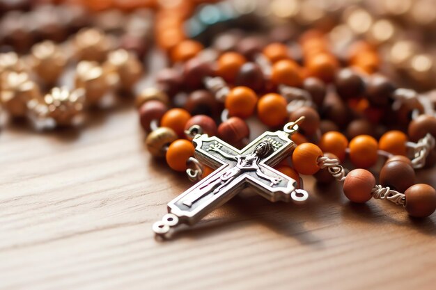 Photo a cross on a rosary