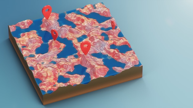 Cross section 3D Map with red point markers