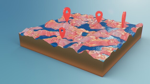 Mappa 3d della sezione trasversale con marcatori di punti rossi