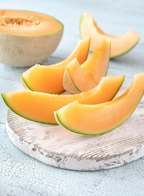 Cross section of Cantaloupe melon flat lay