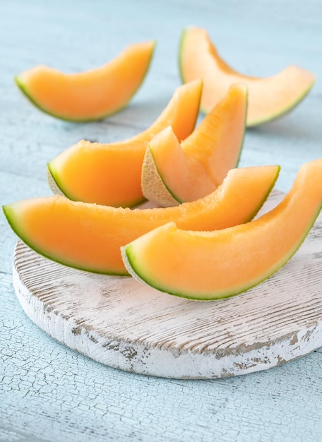 Cross section of Cantaloupe melon flat lay