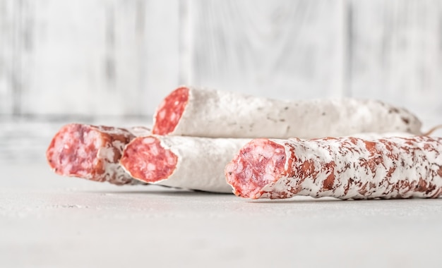 Cross section of fuet - Catalan cured sausage