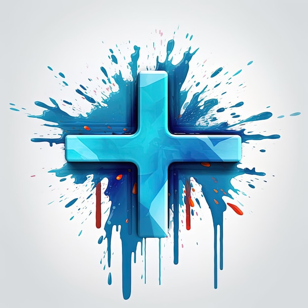 a cross shaped icon with bluish water splashes in the style of abstract minimalism appreciator