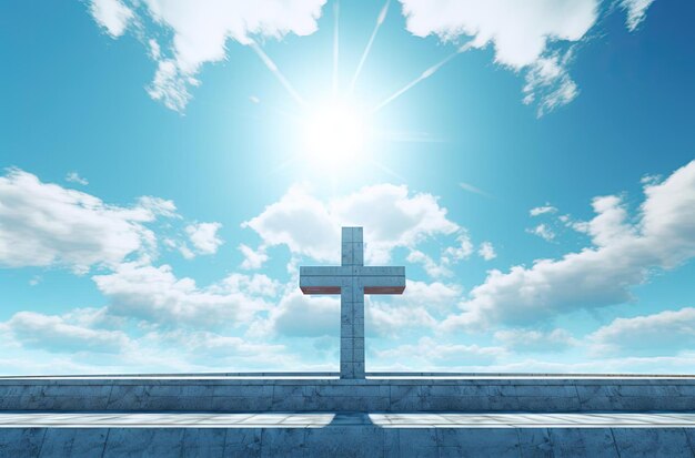 A cross sits on top of a building against the sun in the style of angelic photograph