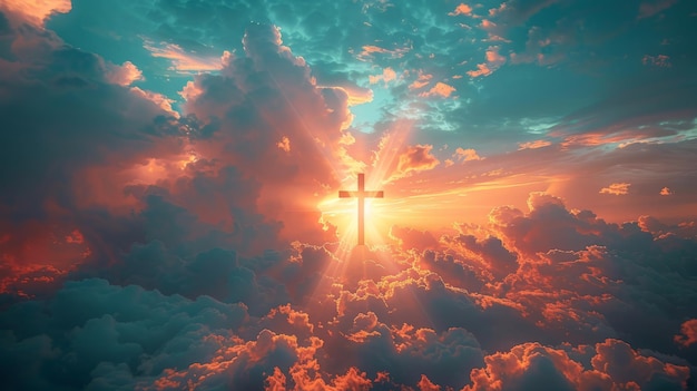 a cross in the sky above the clouds