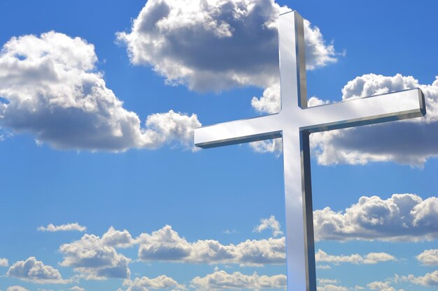 Cross and sky with clouds religion concept 3D illustratioin