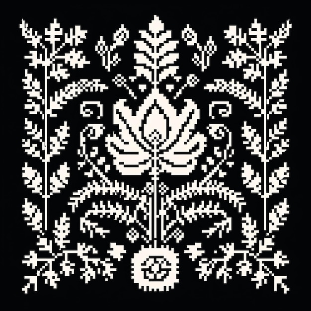 Схема вышивки крестом цветка с листьями и цветами генеративный ai