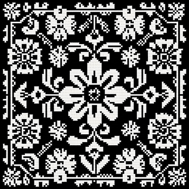 a cross stitch pattern with a black and white background generative ai