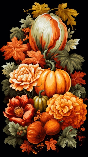 A cross stitch pattern with pumpkins and leaves 100