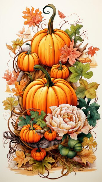 A cross stitch pattern with pumpkins and leaves 49