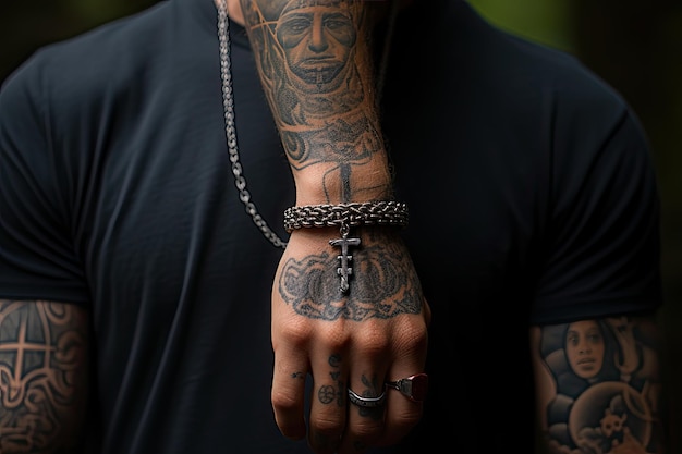 손목에 문신된 십자가는 기독교 신앙의 미묘한 표현입니다.