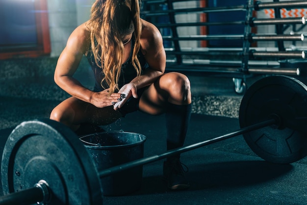 Cross training Using chalk for weightlifting